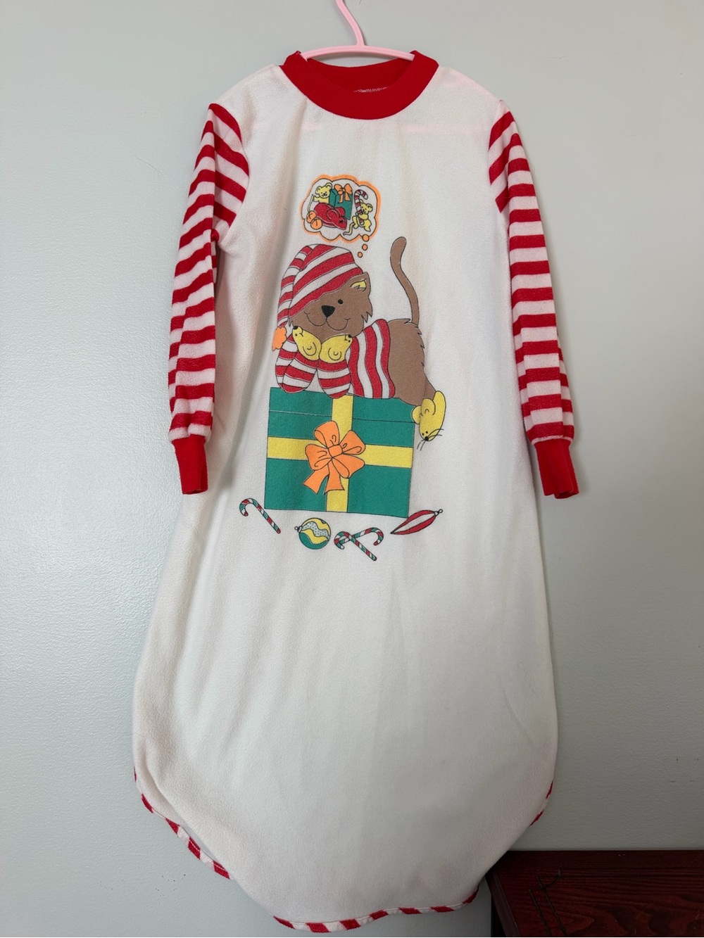 Vintage Kids Holiday Cat Nightgown Pajamas - Red & White